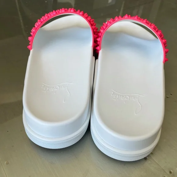 Christian louboutin pool fun donna slides sandals flat floride white sz 40.5 - Picture 7 of 10